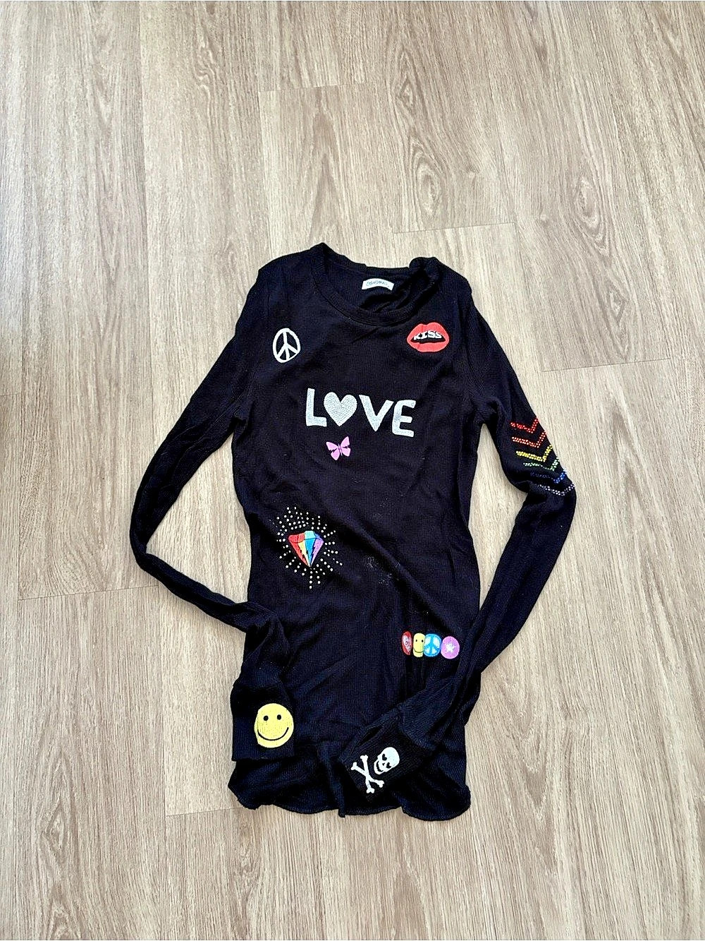 Lauren Moshi Long Sleeve Graphic Tee Black & Multicolor
